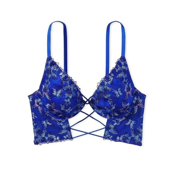 NWT Victorias Secret Butterfly Embroidery Blue Corset Bra sz M - Picture 1 of 7